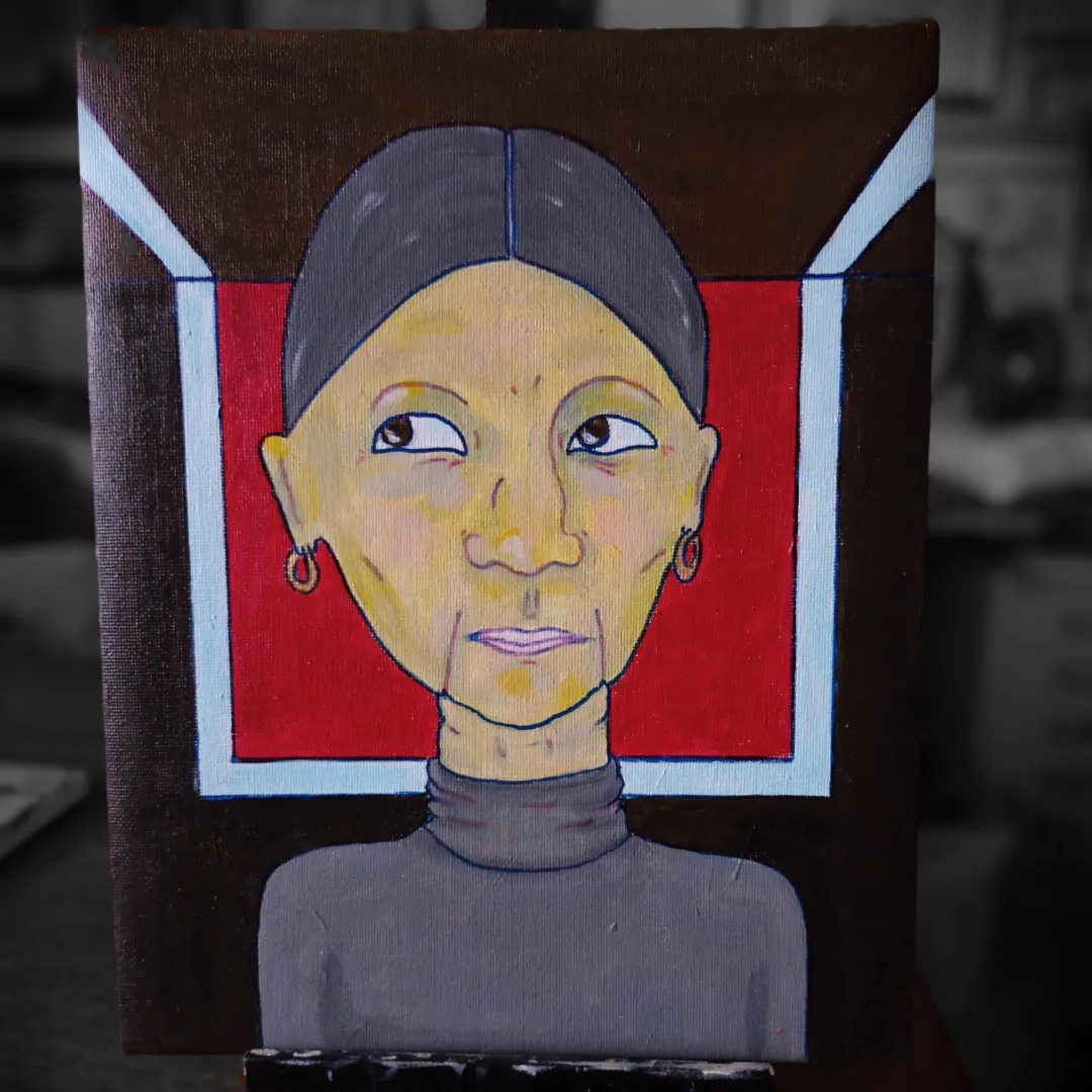 Akryl maleri Portræt af kvinde af Louise Rahbek malet i 2022