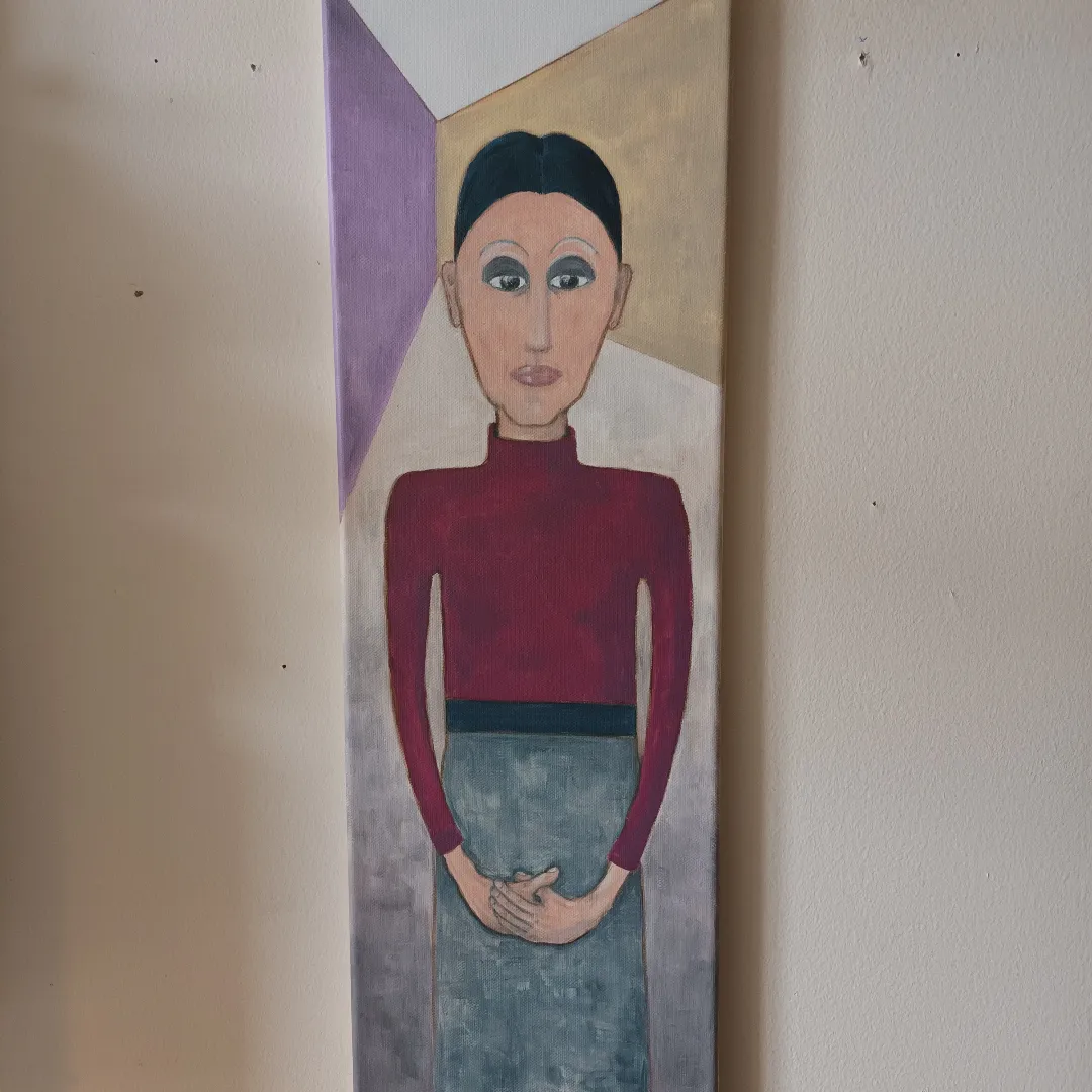 Akryl maleri Kvinde - melankoli af Louise Rahbek Jensen malet i 2023