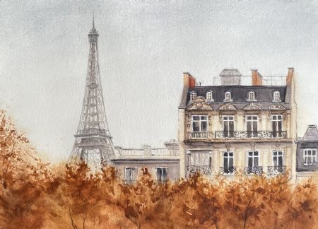 Akvarel maleri Paris 2 af Galina Landbo malet i 