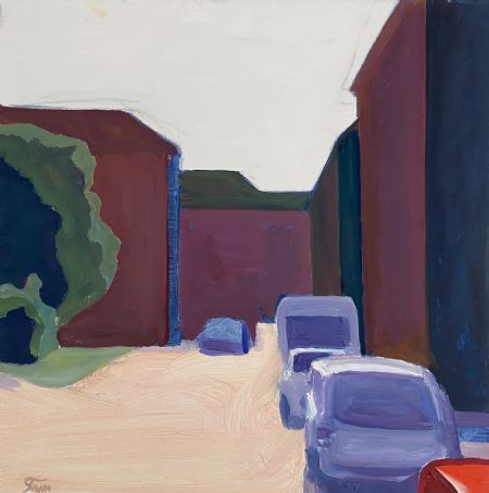 Olie maleri De røde blokke af Tym Andersen malet i 2019