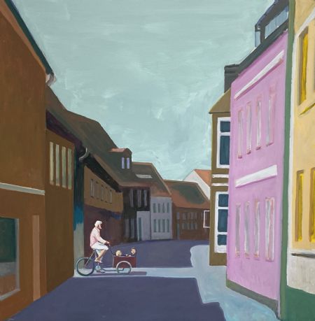 Olie maleri Hjem i fars cykel af Tym Andersen malet i 2019