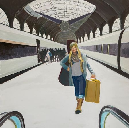 Olie maleri Hun kom ikke ind med 4-toget af Tym Andersen malet i 2019