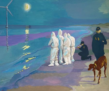 Olie maleri Krimiaften på Krøyers strand af Tym Andersen malet i 2019