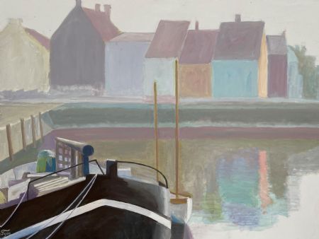 Olie maleri Morgendis på havnen af Tym Andersen malet i 2019