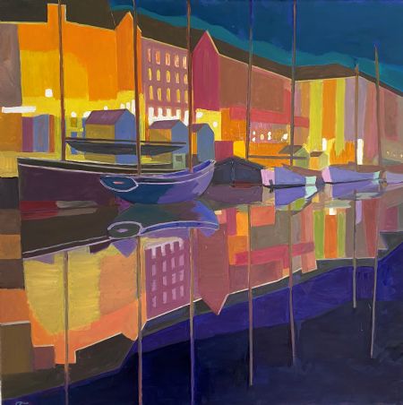 Olie maleri Nyhavn, lyshav af Tym Andersen malet i 2019