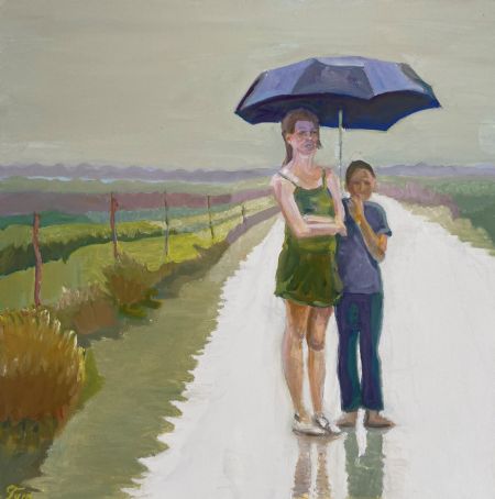 Olie maleri Venter på far af Tym Andersen malet i 2019