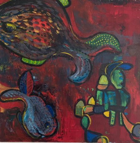 Akryl maleri Fish II af Anette Holt malet i 2011