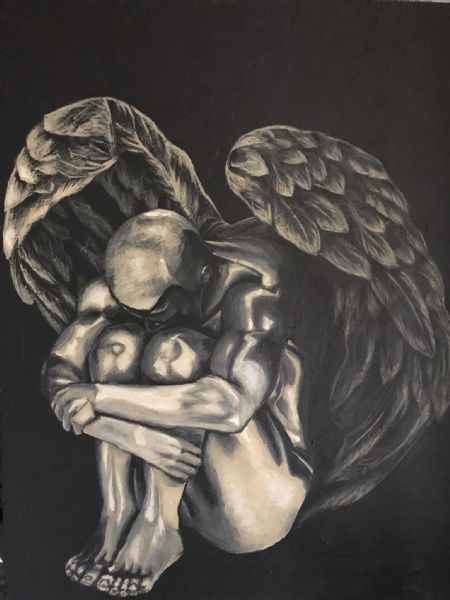 Akryl maleri Crying angel af Linda Skipper malet i 2023