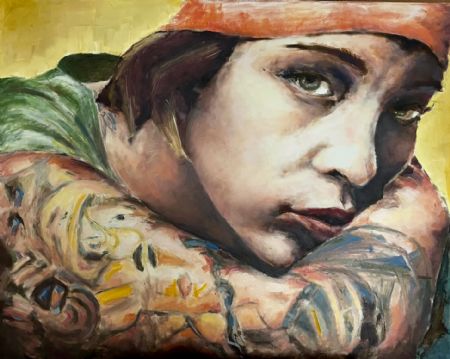Olie maleri Tattoo Girl af Dina Bergstrøm malet i 2023