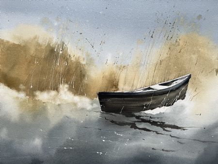 Akvarel maleri Båden af Eugenia Melamud malet i 2023