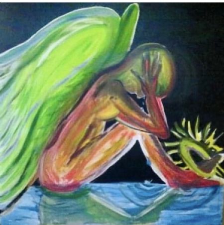 Akryl maleri Faldet af sjælens tro af Kristina malet i 2016