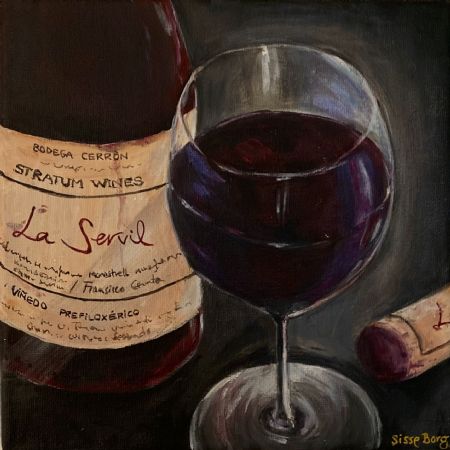 Akryl maleri God rødvin af Sisse Borg malet i 2022