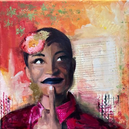 Blandede medier maleri Kvinde i pink af Sisse Borg malet i 2023