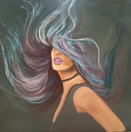 Akryl maleri Hair af Maj-Britt Olesen malet i 2022