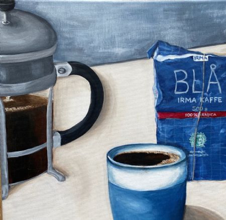 Akryl maleri Mere kaffe, tak af Sisse Borg malet i 2023