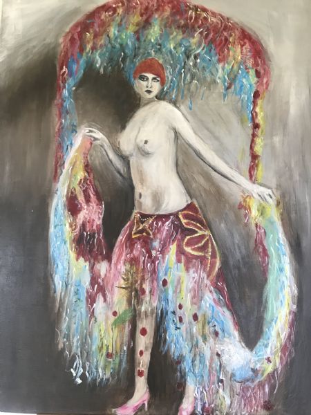  maleri Fransk Cabaret Danserinde af Mie Anker malet i 2022