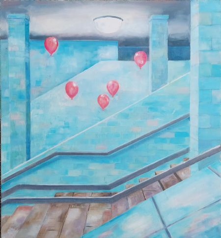 Olie maleri Røde balloner af Ruth Jensen malet i 2022