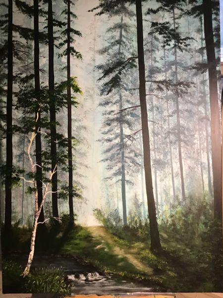 Akryl maleri Misty Forest af Kim Flink malet i 23