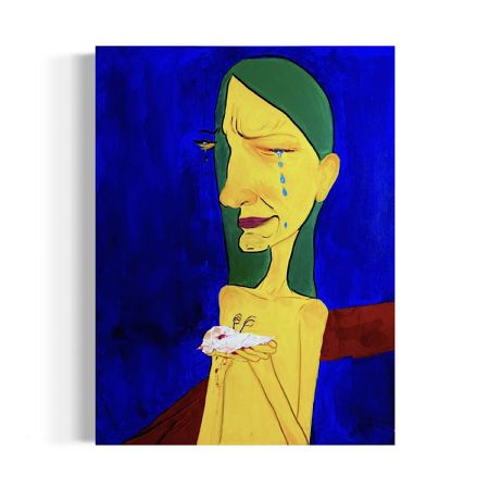 Blandede medier maleri Crying lady af Atea Shahin malet i 2023