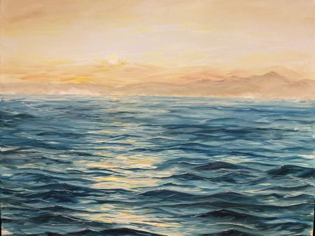 Akryl maleri Solnedgang af Tatiana Rask malet i 2023