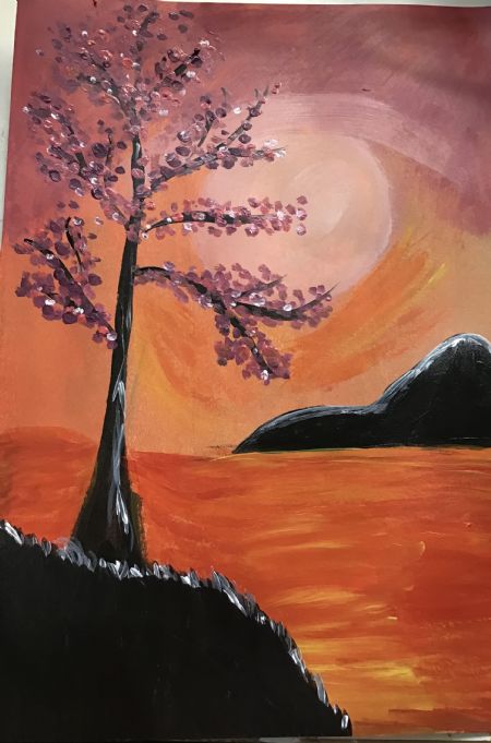 Akryl maleri Solnedgang af Malerier By MF Marian Fjellerad malet i 2022