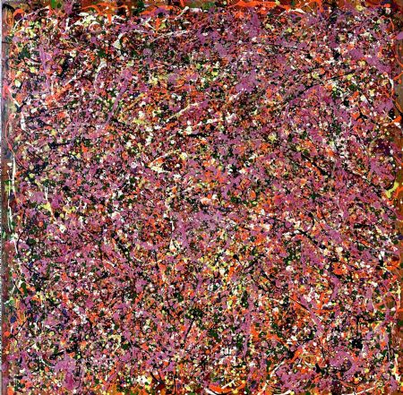 Akryl maleri A sound of pink and orange flowers af Inge Thøgersen malet i 2023