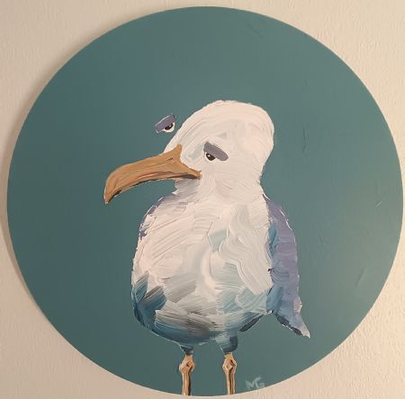 Akryl maleri Måge 14 (rundt) af Art by Morten Gaarden malet i 2023
