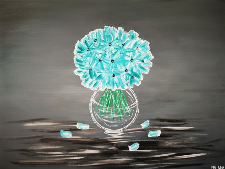 Akryl maleri Verden virker mindre melankolsk med blomster af Ma Lou malet i 2023