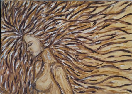 Olie maleri Vind i håret af Julijana Djordjevic malet i 2017
