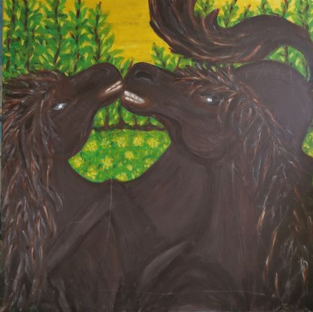  maleri Heste leger af Julijana Djordjevic malet i 2010