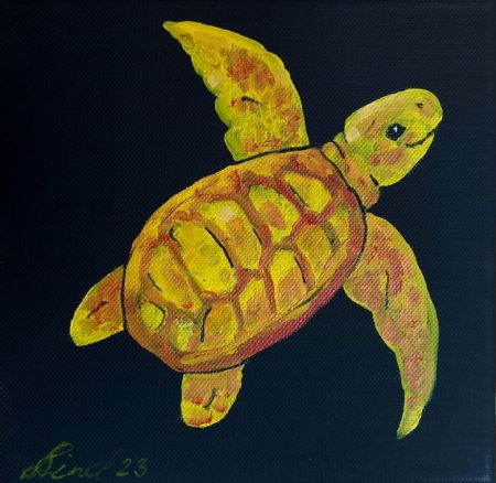 Olie maleri Skildpadde gul af Christina Lind malet i 2023