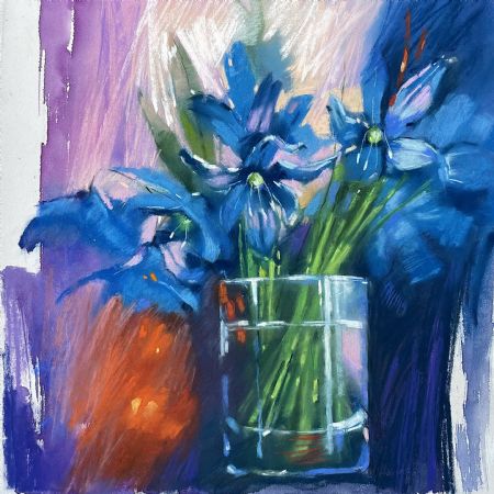 Blandede medier maleri Blå blomster af Galina Landbo malet i 