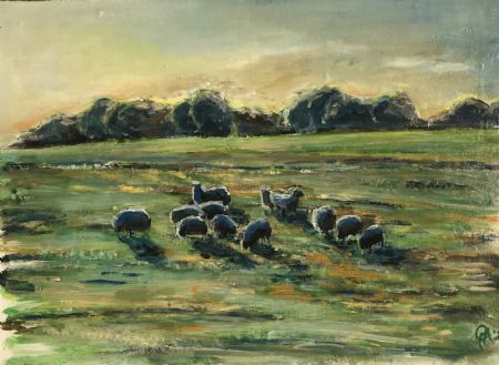 Akryl maleri “Corderos” - får i modlys af Carsten Filberth malet i 2021