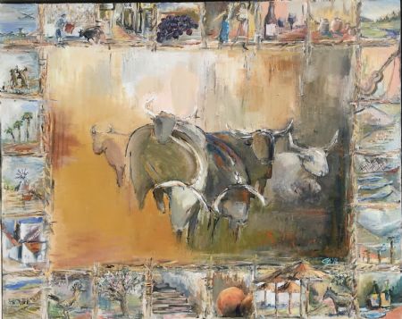 Akryl maleri “ Toros V” -  “postkort” fra Andalucien af Carsten Filberth malet i 2020