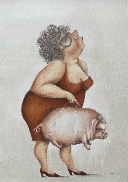 Blandede medier maleri Pig purse af Daiva Mazo malet i 2023