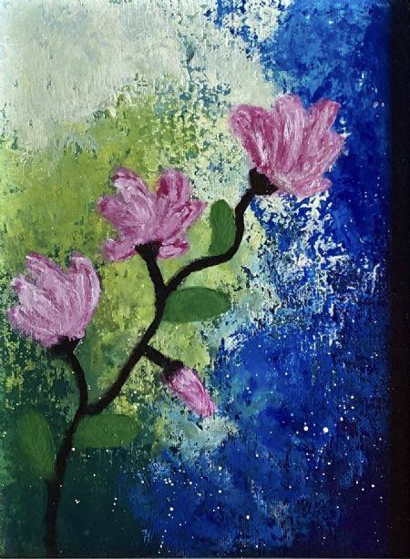 Akryl maleri Magnolia gren af Winnie Huniche malet i 2022