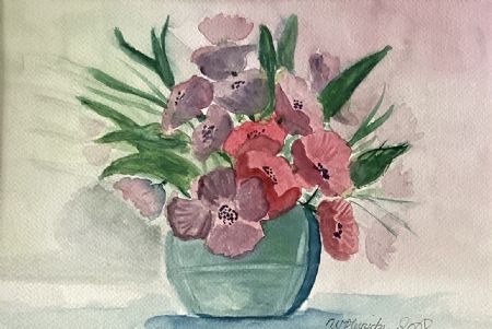 Akvarel maleri Blomster i vase af Winnie Huniche malet i 
