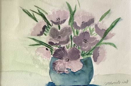 Akvarel maleri Blomster i vase af Winnie Huniche malet i 