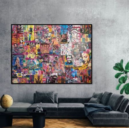 Collage maleri Colorful World af Jimmi B malet i 2023