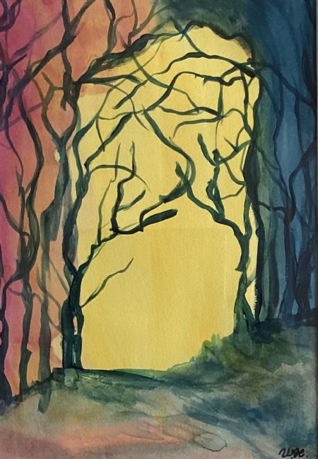 Akryl maleri Farverig landskab 2 af Winnie Huniche malet i 