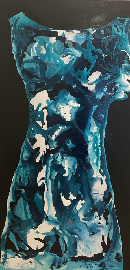 Akryl maleri Coral Dress Blue af Lone Lopez Andersen malet i 2023