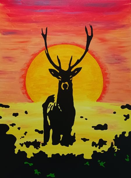 Akryl maleri Deer af J. Hansen malet i 2023