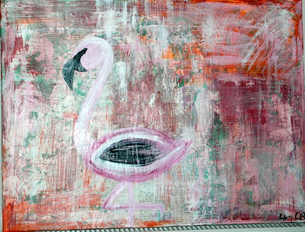 Akryl maleri Flamingo af Lyn malet i 2008