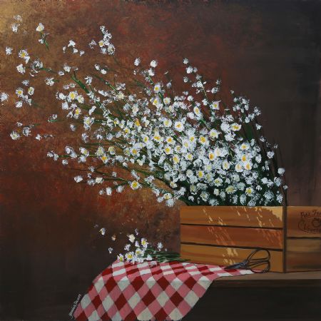 Akryl maleri Daisies af Henning Dalhoff malet i 2023