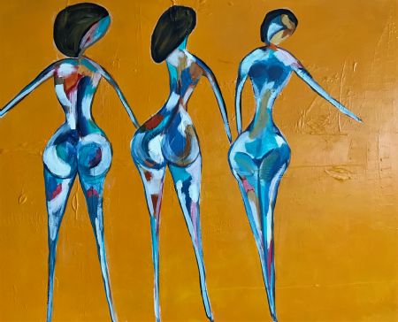 Akryl maleri Yellow ladies af Laila bollerslev malet i 2023