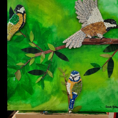 Akryl maleri Fugle af Sanne Bülow malet i 2023