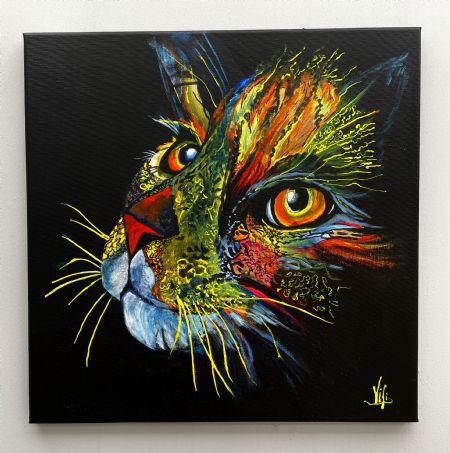 Akryl maleri Sort kat af Vibeke Findshøj malet i 2023