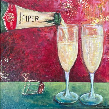 Akryl maleri Champagne af Sisse Borg malet i 2023
