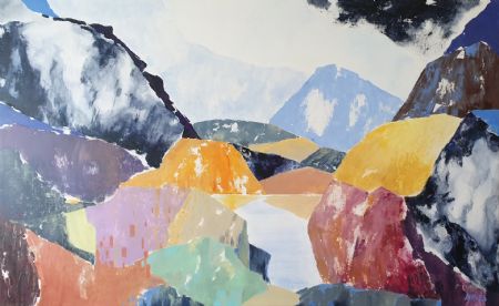 Akryl maleri Bjergsø af Gudrun Anette Andersen malet i 2023