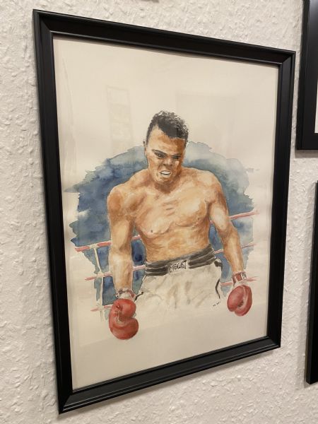 Akvarel maleri Muhammad Ali af Kasper Bennedsen malet i 2021